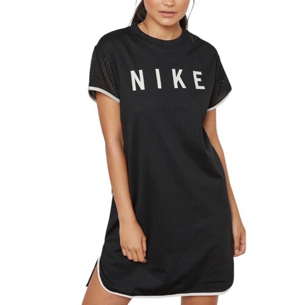 Nike Sportswear Athletic Mesh Logo Spellout Short Sleeve Jersey Mini Dress